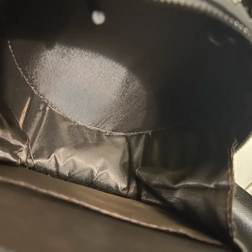 Engraved Studded round crossbody black bucket bag